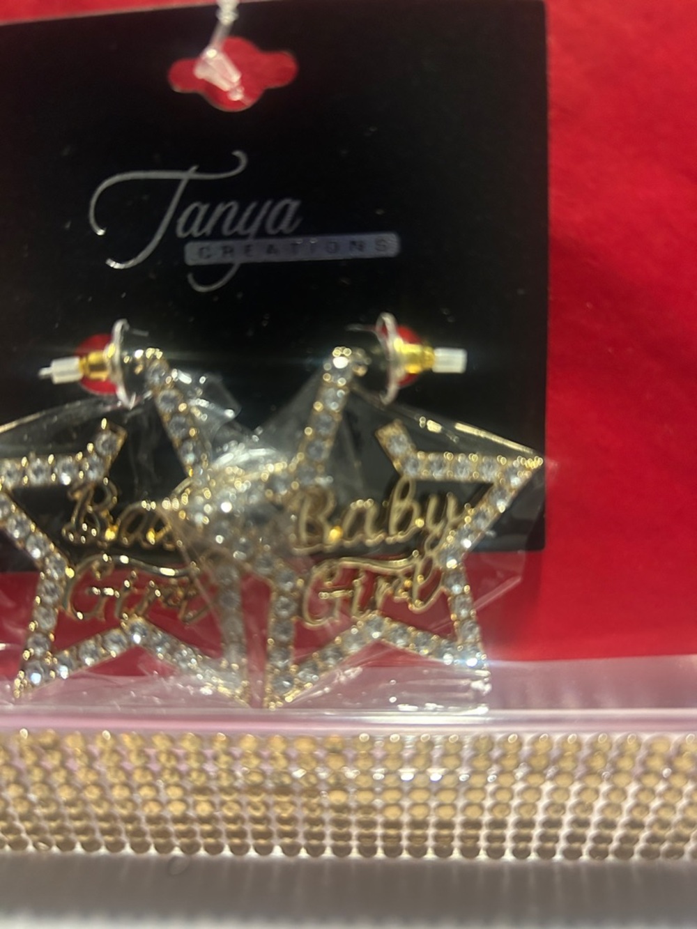 Gold Star 'Baby Girl' Rhinestone Drop Earrings - Picture 2 of 2